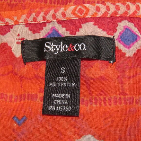 Style & Co Multi-Color Adjustable Sleeve Semi Sheer Embellished Blouse S (C1115) - Picture 6 of 6